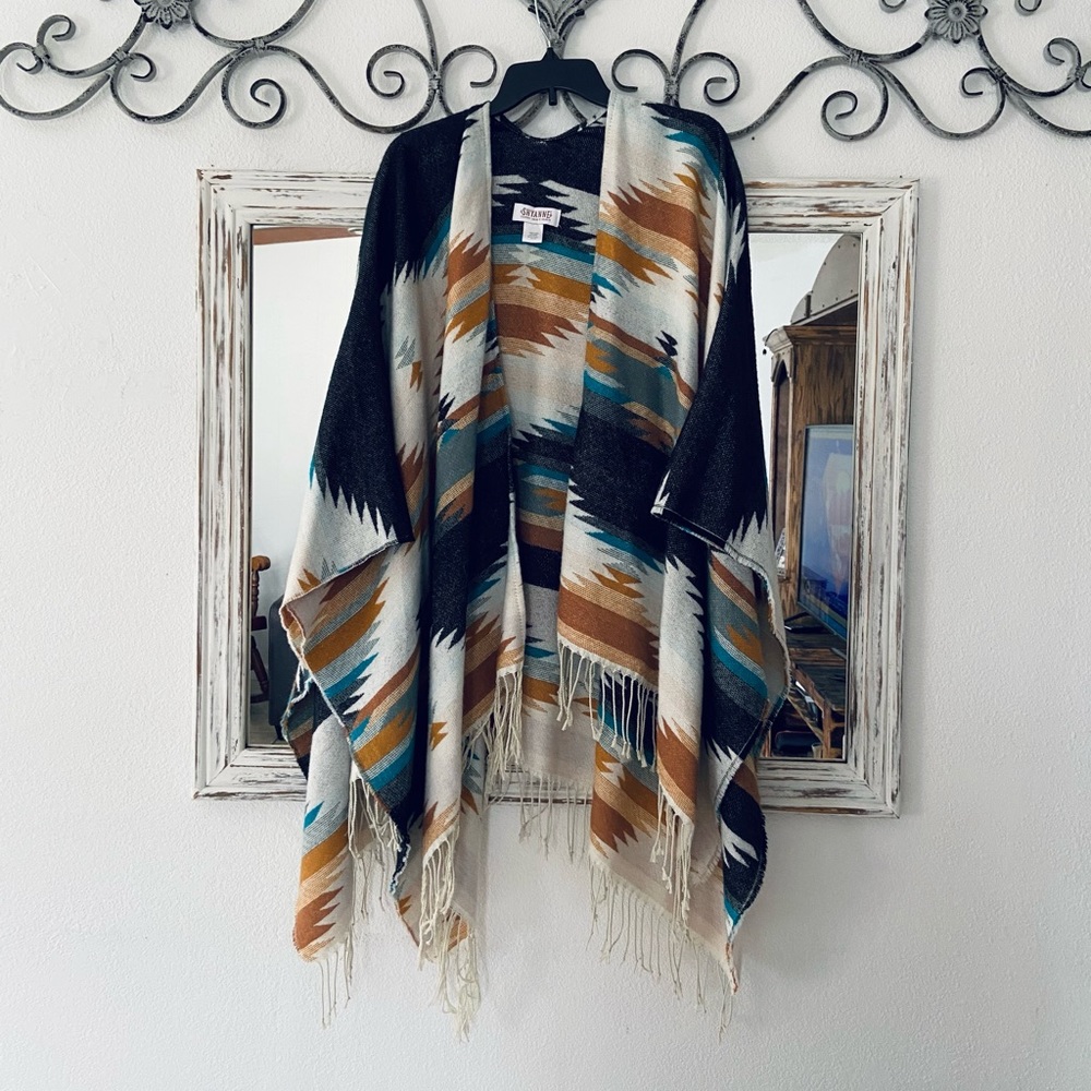 Shyanne multicolor western fringe poncho